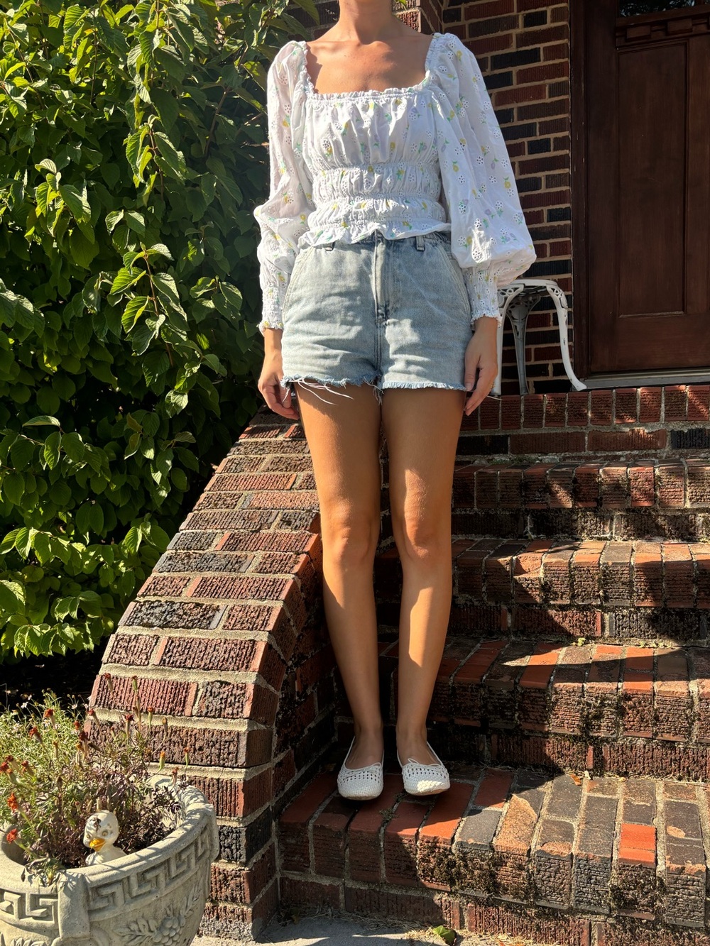 For Love And Lemons White Floral Puff Sleeve Blouse